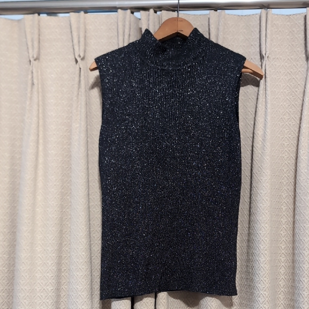 Women's Size XL 212 Collection Black And Sliver Sleeveless Turtleneck